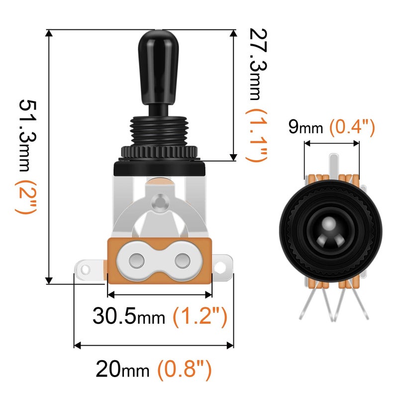 SAPHUE Guitar 3 Way Toggle Switch Position Short Straight Black Top Black Knobs for Gibon Epiphone Les Paul Electric Guitar Parts Pickup Selector kit with Plate Rhythm Treble Washer Ring - Image 2